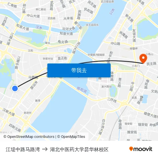 江堤中路马路湾 to 湖北中医药大学昙华林校区 map