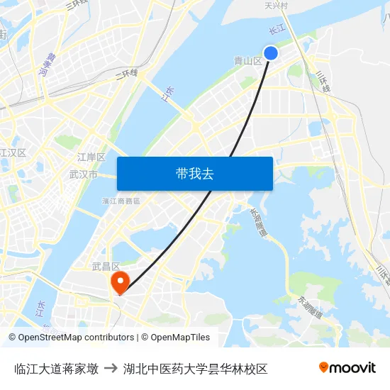 临江大道蒋家墩 to 湖北中医药大学昙华林校区 map