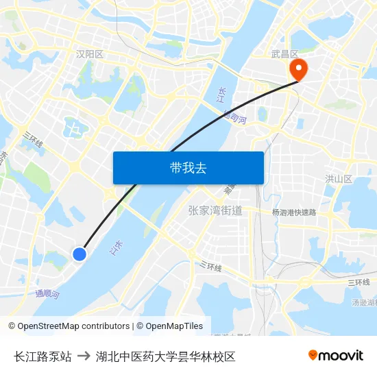 长江路泵站 to 湖北中医药大学昙华林校区 map