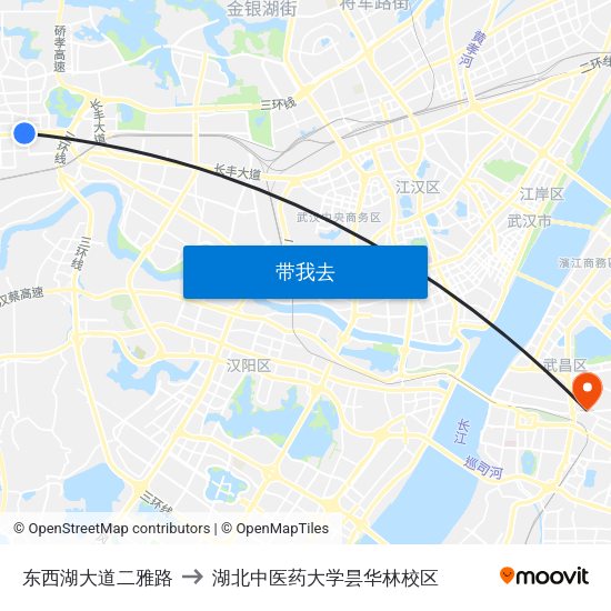 东西湖大道二雅路 to 湖北中医药大学昙华林校区 map