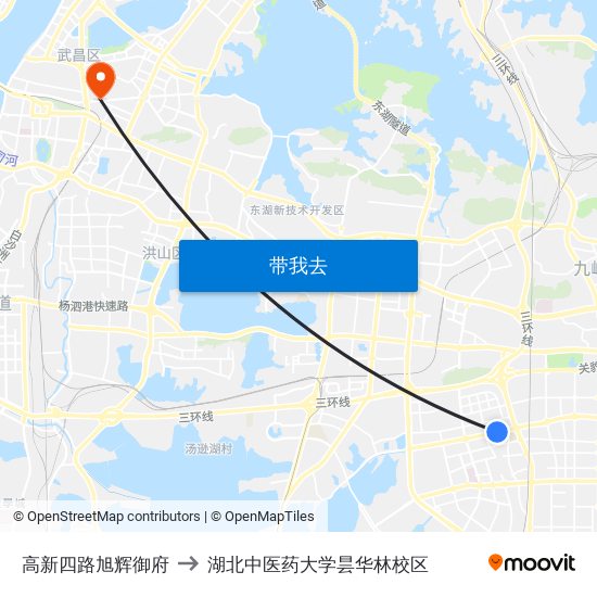 高新四路旭辉御府 to 湖北中医药大学昙华林校区 map