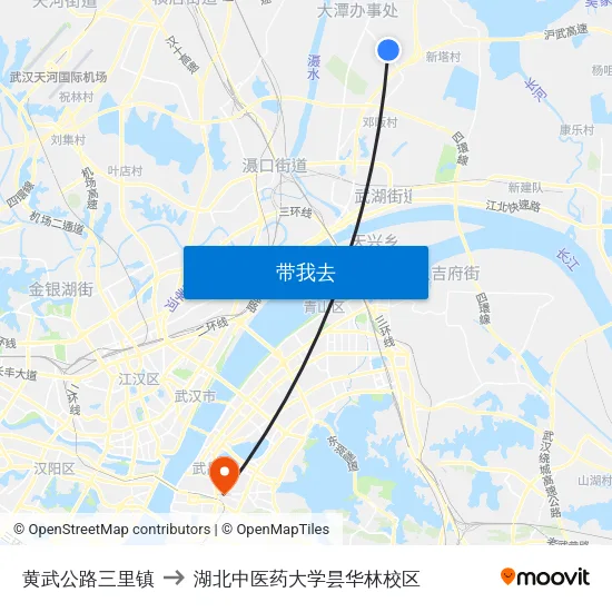 黄武公路三里镇 to 湖北中医药大学昙华林校区 map