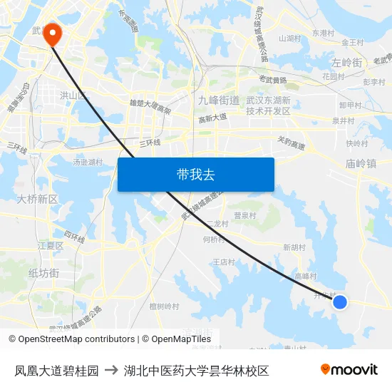 凤凰大道碧桂园 to 湖北中医药大学昙华林校区 map