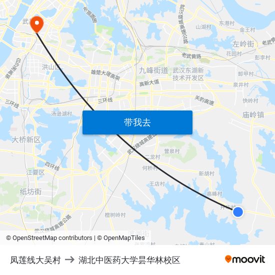 凤莲线大吴村 to 湖北中医药大学昙华林校区 map