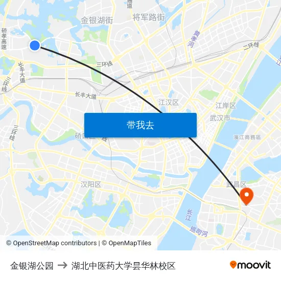 金银湖公园 to 湖北中医药大学昙华林校区 map