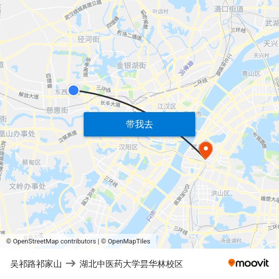 吴祁路祁家山 to 湖北中医药大学昙华林校区 map