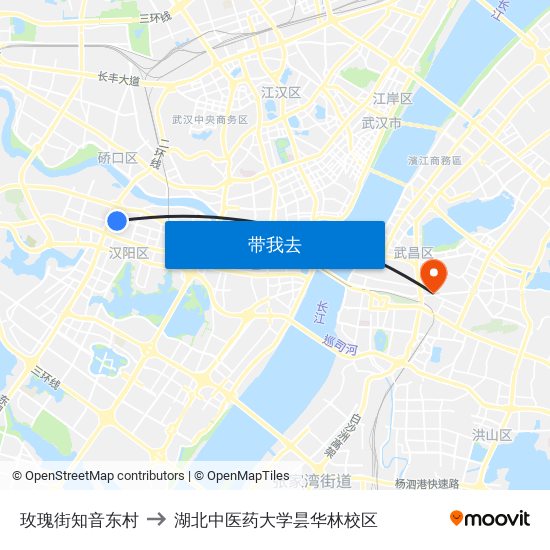 玫瑰街知音东村 to 湖北中医药大学昙华林校区 map