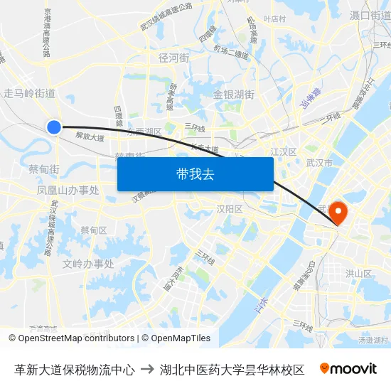革新大道保税物流中心 to 湖北中医药大学昙华林校区 map