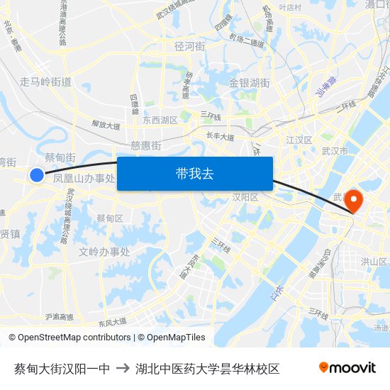 蔡甸大街汉阳一中 to 湖北中医药大学昙华林校区 map