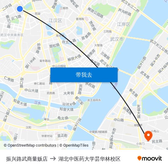 振兴路武商量贩店 to 湖北中医药大学昙华林校区 map