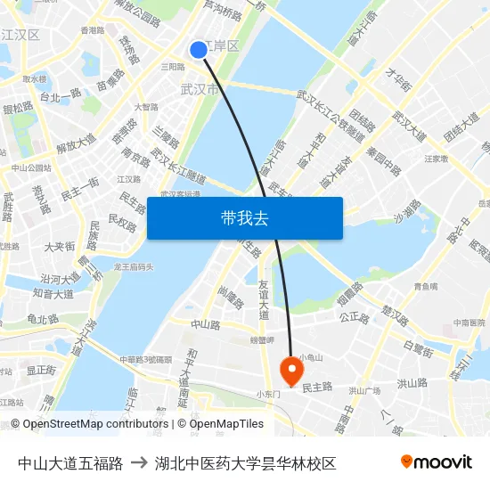 中山大道五福路 to 湖北中医药大学昙华林校区 map