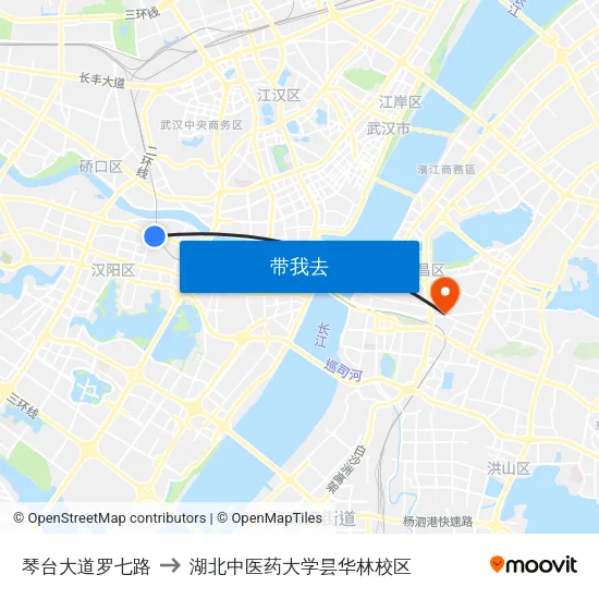 琴台大道罗七路 to 湖北中医药大学昙华林校区 map