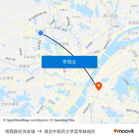 塔西路径河农场 to 湖北中医药大学昙华林校区 map