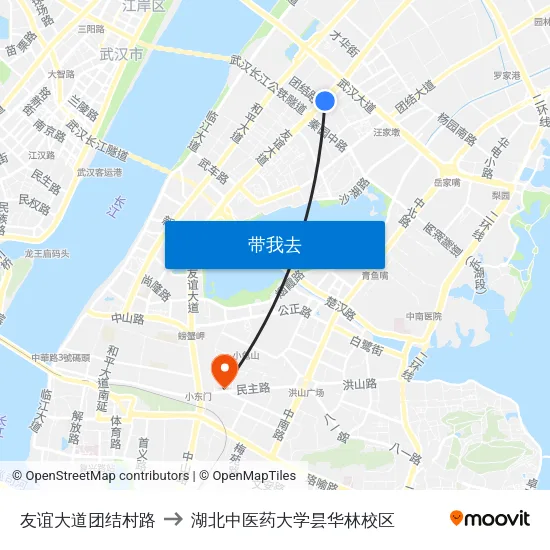 友谊大道团结村路 to 湖北中医药大学昙华林校区 map