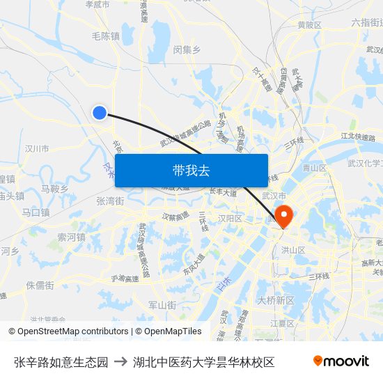 张辛路如意生态园 to 湖北中医药大学昙华林校区 map