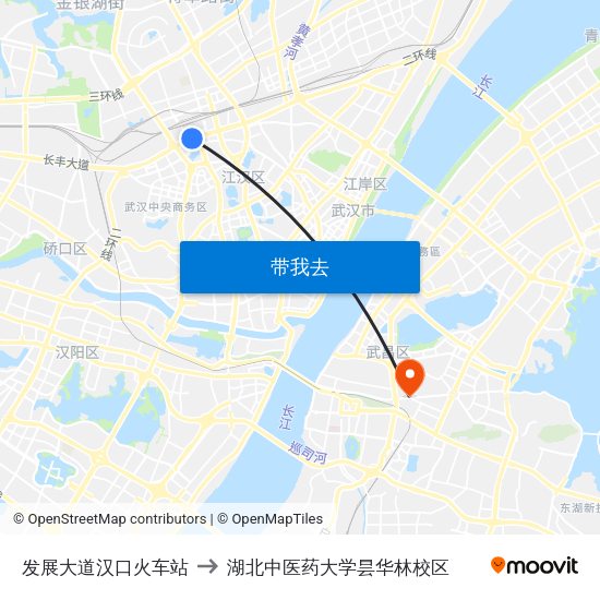 发展大道汉口火车站 to 湖北中医药大学昙华林校区 map