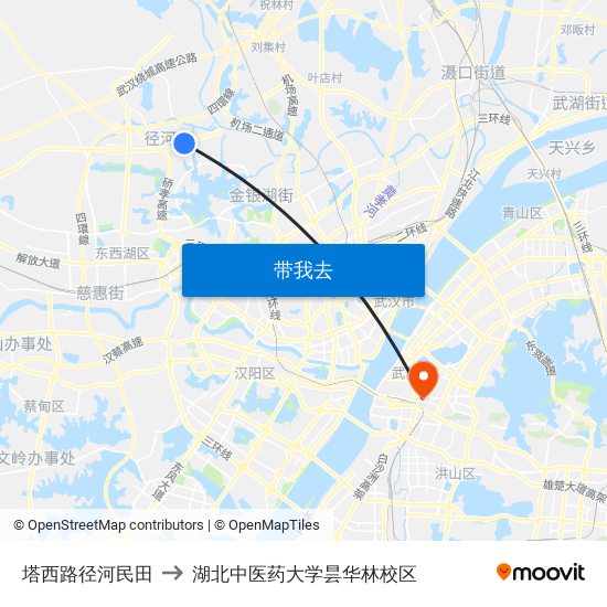 塔西路径河民田 to 湖北中医药大学昙华林校区 map