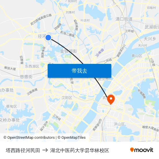 塔西路径河民田 to 湖北中医药大学昙华林校区 map