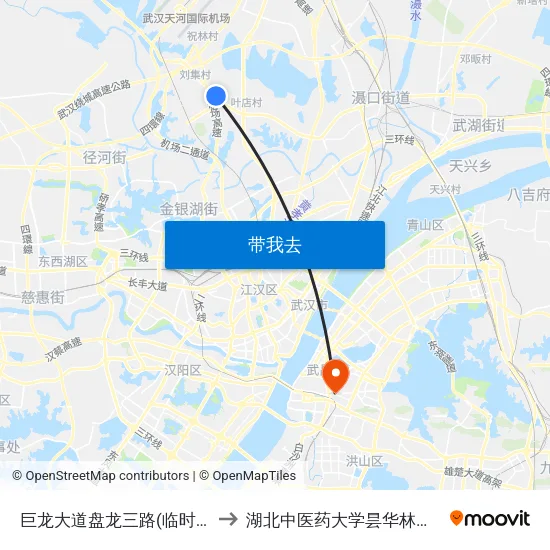 巨龙大道盘龙三路(临时站) to 湖北中医药大学昙华林校区 map