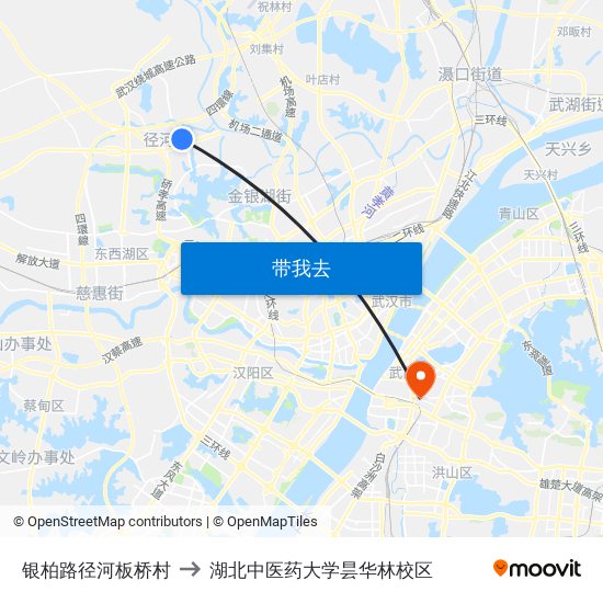 银柏路径河板桥村 to 湖北中医药大学昙华林校区 map
