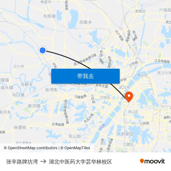 张辛路牌坊湾 to 湖北中医药大学昙华林校区 map