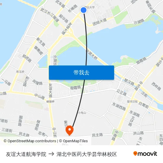 友谊大道航海学院 to 湖北中医药大学昙华林校区 map