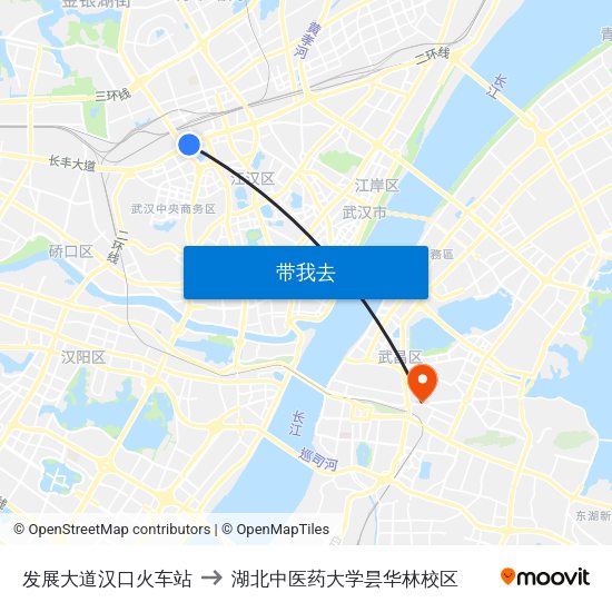 发展大道汉口火车站 to 湖北中医药大学昙华林校区 map
