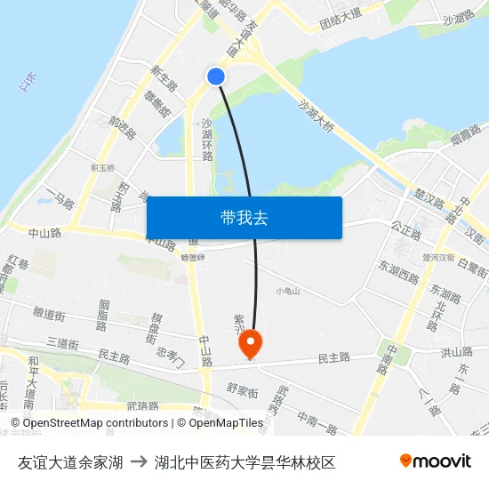 友谊大道余家湖 to 湖北中医药大学昙华林校区 map