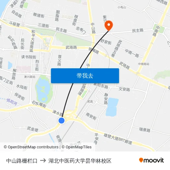 中山路栅栏口 to 湖北中医药大学昙华林校区 map
