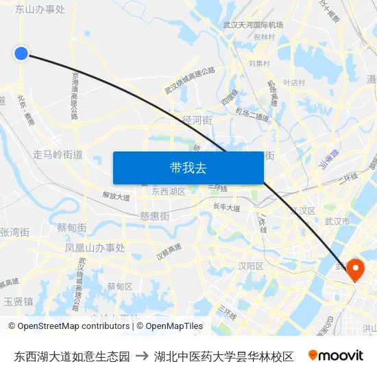 东西湖大道如意生态园 to 湖北中医药大学昙华林校区 map