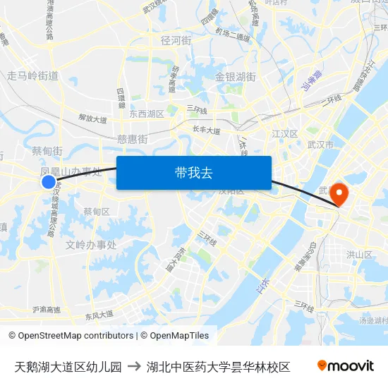 天鹅湖大道区幼儿园 to 湖北中医药大学昙华林校区 map