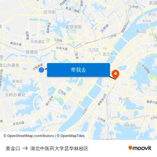 黄金口 to 湖北中医药大学昙华林校区 map