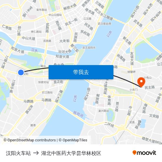 汉阳火车站 to 湖北中医药大学昙华林校区 map