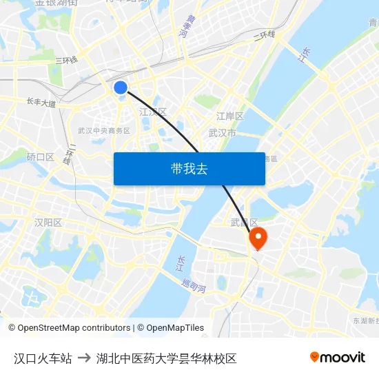 汉口火车站 to 湖北中医药大学昙华林校区 map