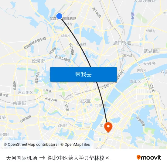 天河国际机场 to 湖北中医药大学昙华林校区 map