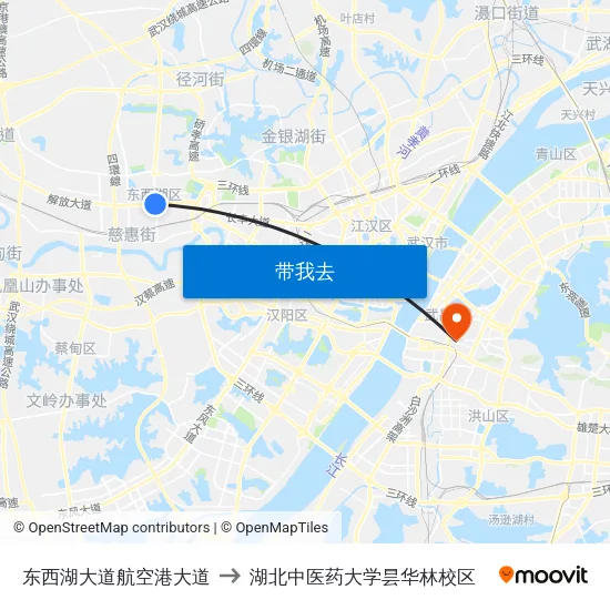 东西湖大道航空港大道 to 湖北中医药大学昙华林校区 map