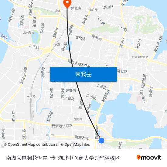 南湖大道澜花语岸 to 湖北中医药大学昙华林校区 map