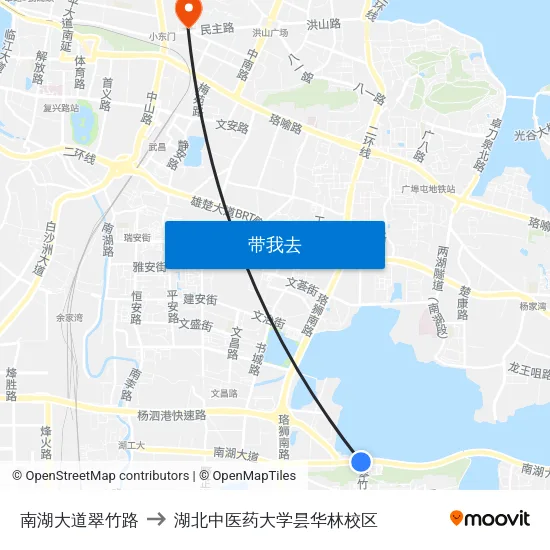 南湖大道翠竹路 to 湖北中医药大学昙华林校区 map