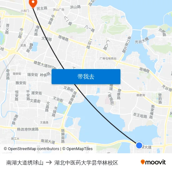 南湖大道绣球山 to 湖北中医药大学昙华林校区 map
