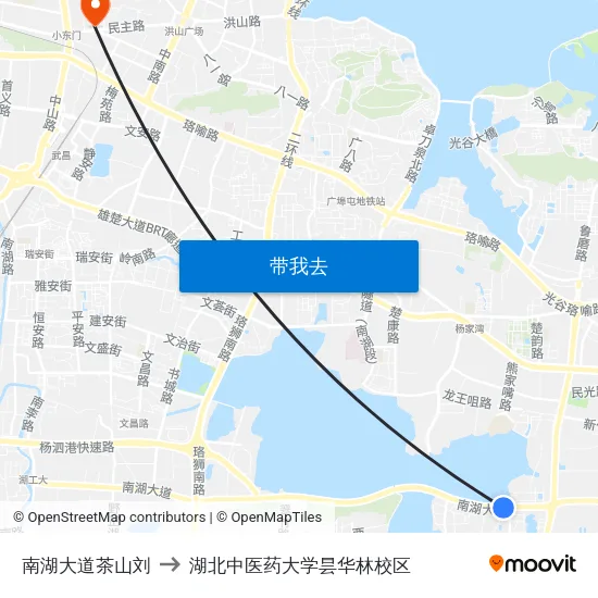南湖大道茶山刘 to 湖北中医药大学昙华林校区 map