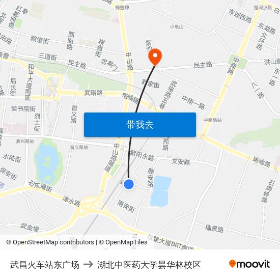 武昌火车站东广场 to 湖北中医药大学昙华林校区 map