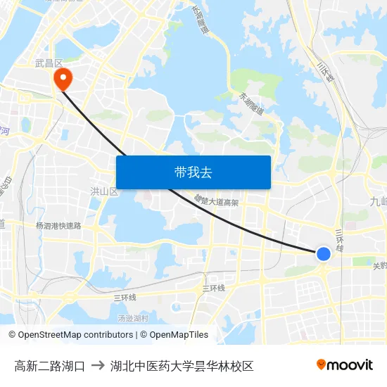 高新二路湖口 to 湖北中医药大学昙华林校区 map