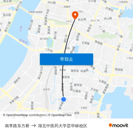南李路东方桥 to 湖北中医药大学昙华林校区 map
