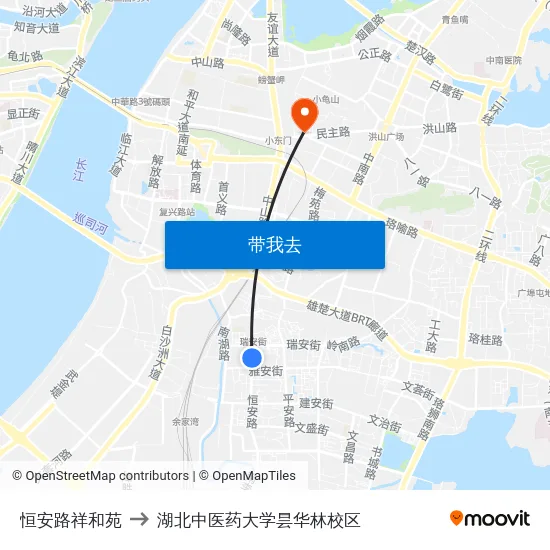 恒安路祥和苑 to 湖北中医药大学昙华林校区 map