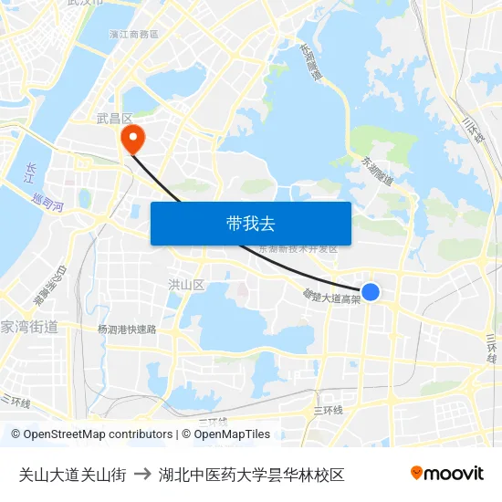 关山大道关山街 to 湖北中医药大学昙华林校区 map