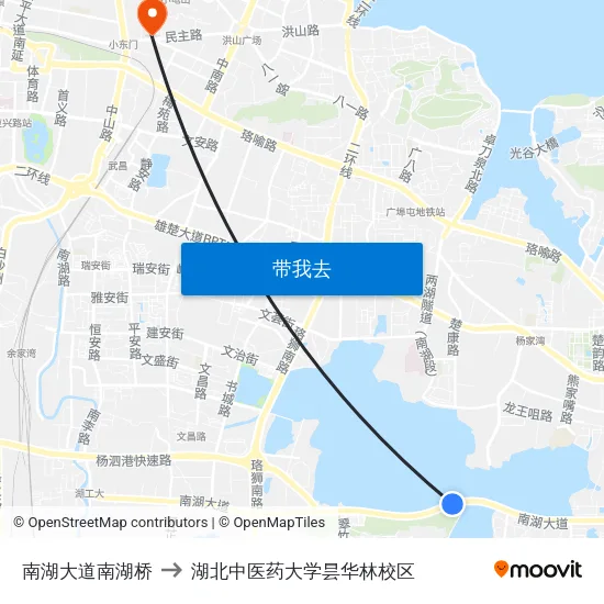 南湖大道南湖桥 to 湖北中医药大学昙华林校区 map