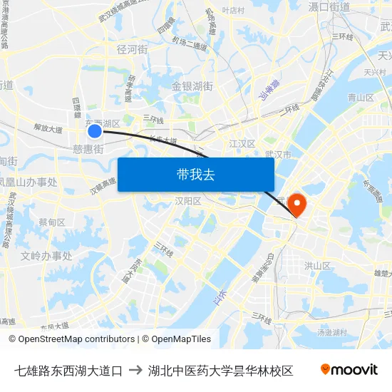 七雄路东西湖大道口 to 湖北中医药大学昙华林校区 map
