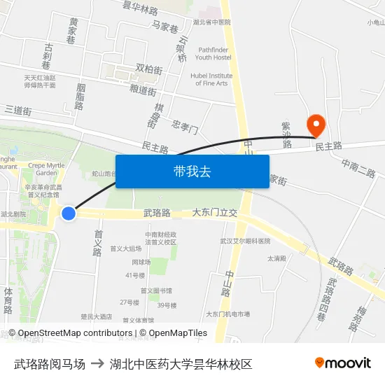 武珞路阅马场 to 湖北中医药大学昙华林校区 map