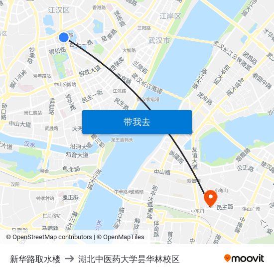 新华路取水楼 to 湖北中医药大学昙华林校区 map