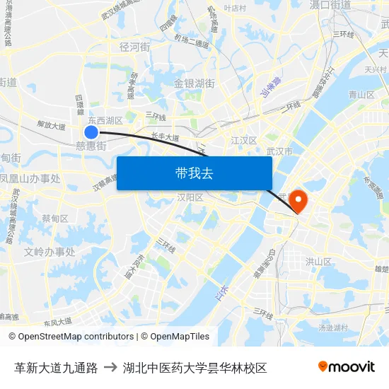 革新大道九通路 to 湖北中医药大学昙华林校区 map